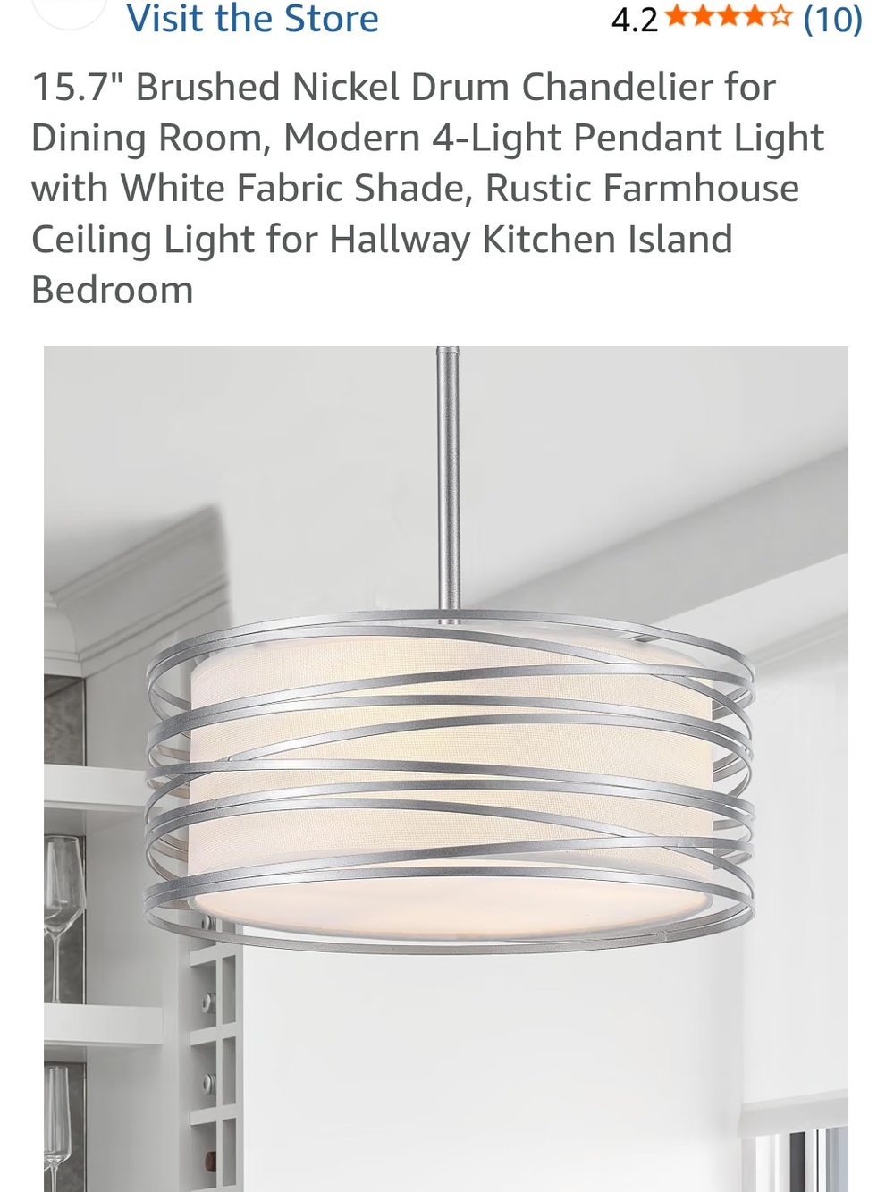 Brushed Nickel Drum Chandelier with White Fabric Shade